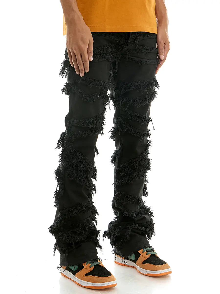 “NEW” KDNK Symmetrical Panel Stacked Flare Pants (Black)