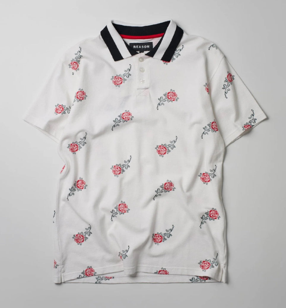 “CLEARANCE” Reason Roses All Over Polo Shirt