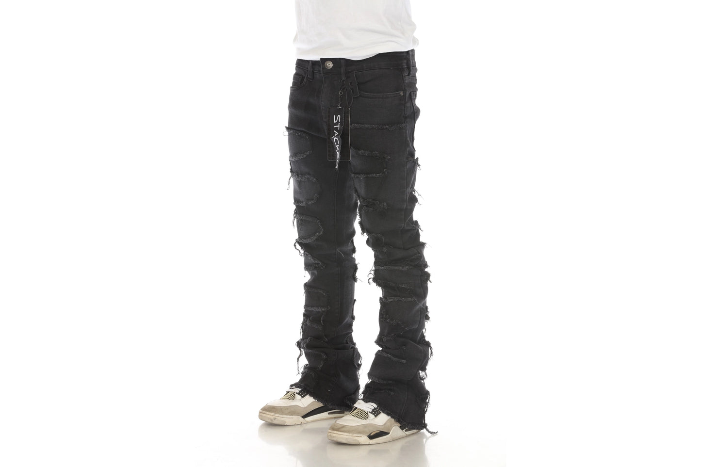 “NEW” KDNK Fate Zipper Stacked Black Jeans