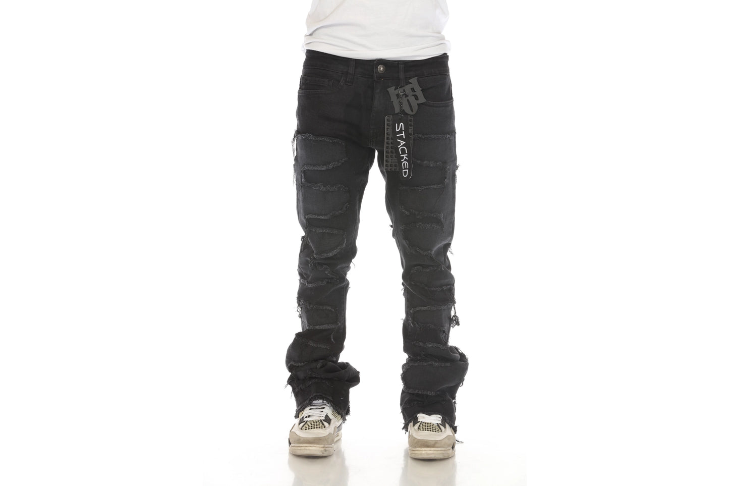 “NEW” KDNK Fate Zipper Stacked Black Jeans