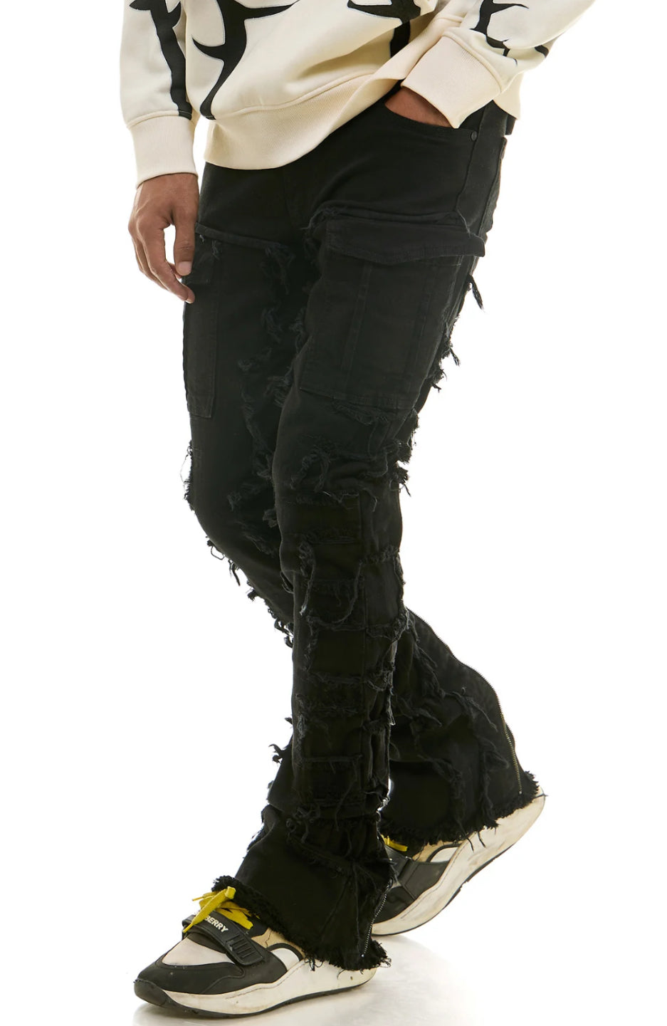 “NEW” KDNK Fate Zipper Stacked Black Jeans