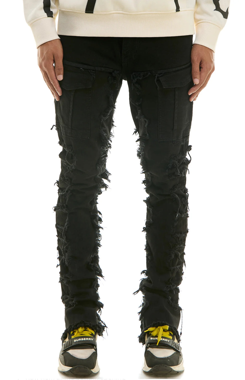 “NEW” KDNK Fate Zipper Stacked Black Jeans