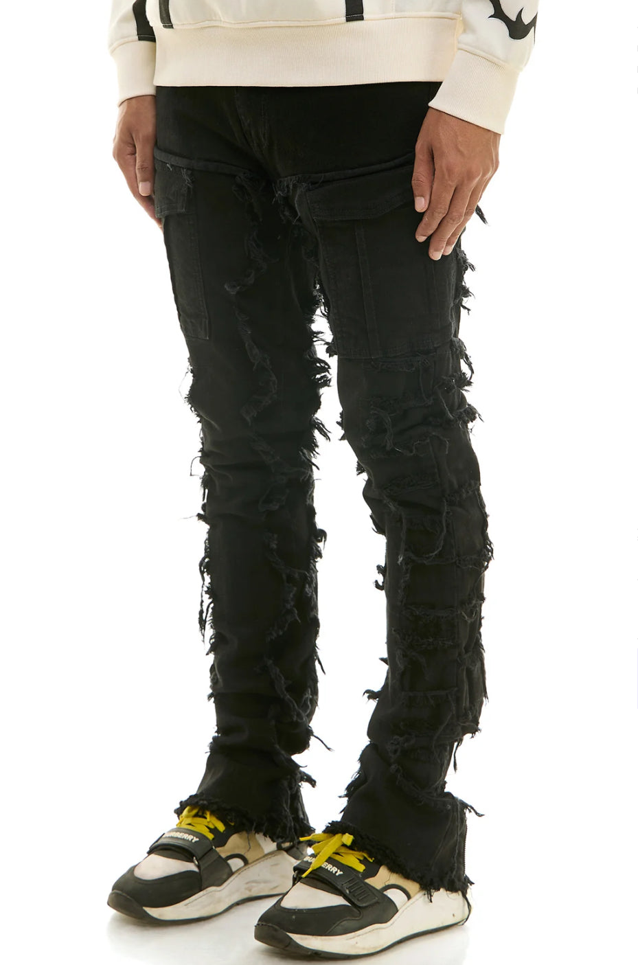 “NEW” KDNK Fate Zipper Stacked Black Jeans