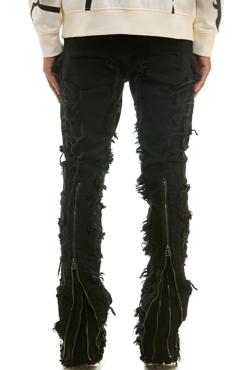 “NEW” KDNK Fate Zipper Stacked Black Jeans