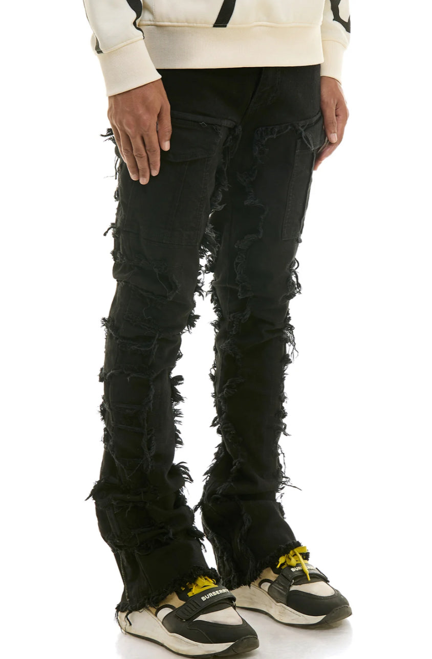 “NEW” KDNK Fate Zipper Stacked Black Jeans