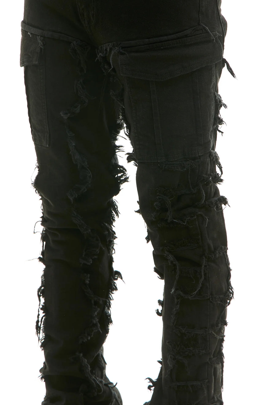 “NEW” KDNK Fate Zipper Stacked Black Jeans